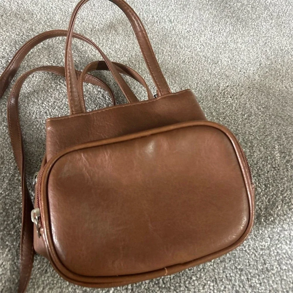 Unbranded Vintage Brown Leather Crossbody Bag Unisex Casual